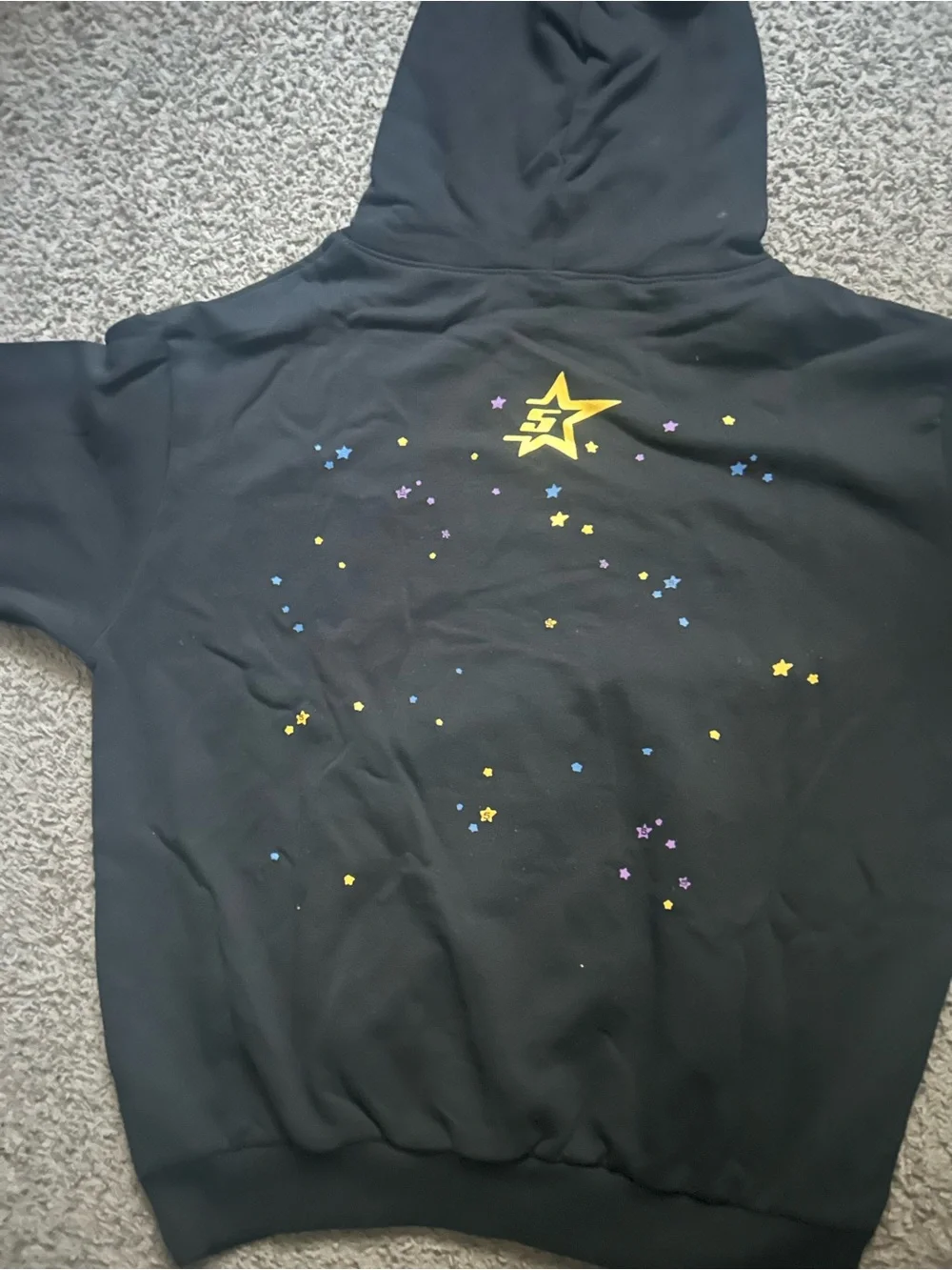 Men's Black Crewneck Hoodie with Pink Studded Script Graphic